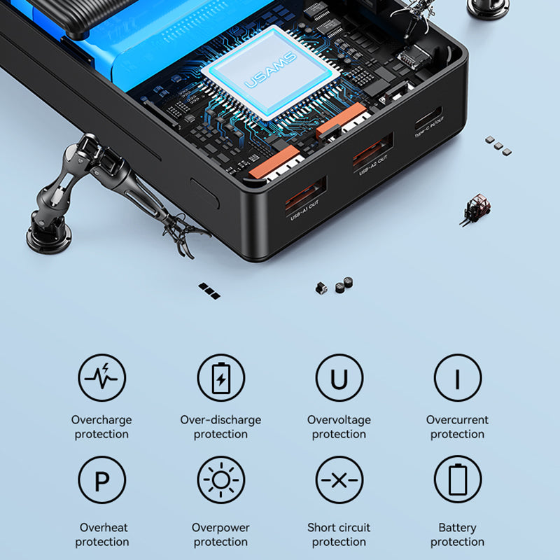 USAMS US-CD204 PB71 PD 20W + QC3.0 20000mAh Fast Charging Power Bank 2 USB + 1 Type-C Phone External Battery