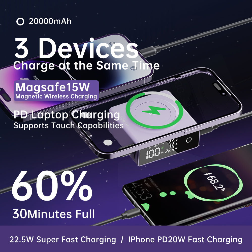 Q7 15W Magnetic Wireless Phone Charger 20000mAh Power Bank Portable External Battery Pack