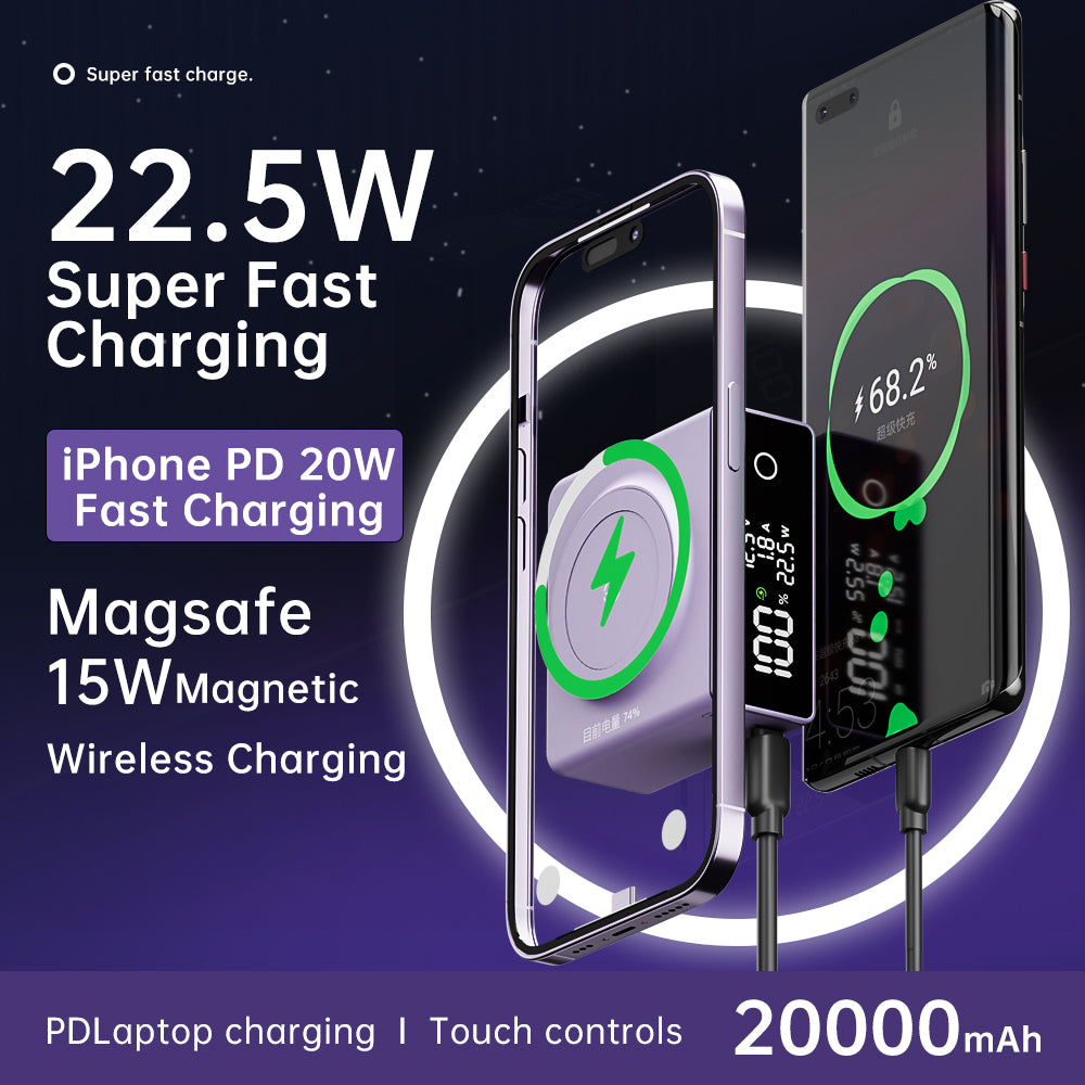 Q7 15W Magnetic Wireless Phone Charger 20000mAh Power Bank Portable External Battery Pack