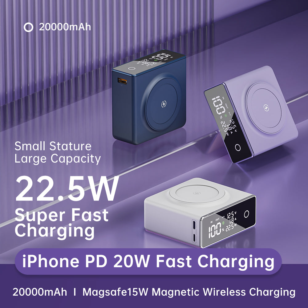 Q7 15W Magnetic Wireless Phone Charger 20000mAh Power Bank Portable External Battery Pack