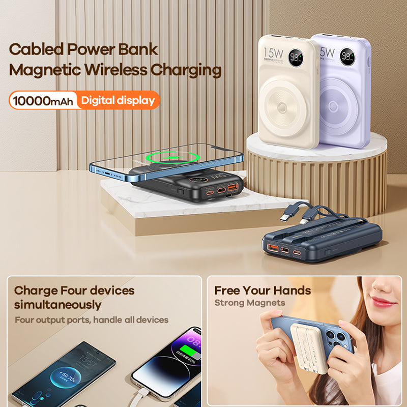 REMAX RPP-572 Lecho Series 20W+22.5W Cabled Magnetic Wireless Fast Charging Power Bank 10000mAh Portable Phone Charger