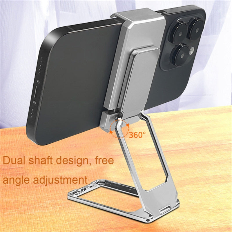 Folding Metal Desktop Phone Kickstand 360-Degree Rotating Zinc Alloy Cell Phone Back Clip Stand