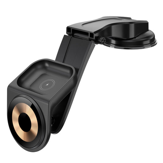 2 in 1 Suction Dashboard Mount 15W Max Magnetic Wireless Car Charger for Mobile Phone / Earphones