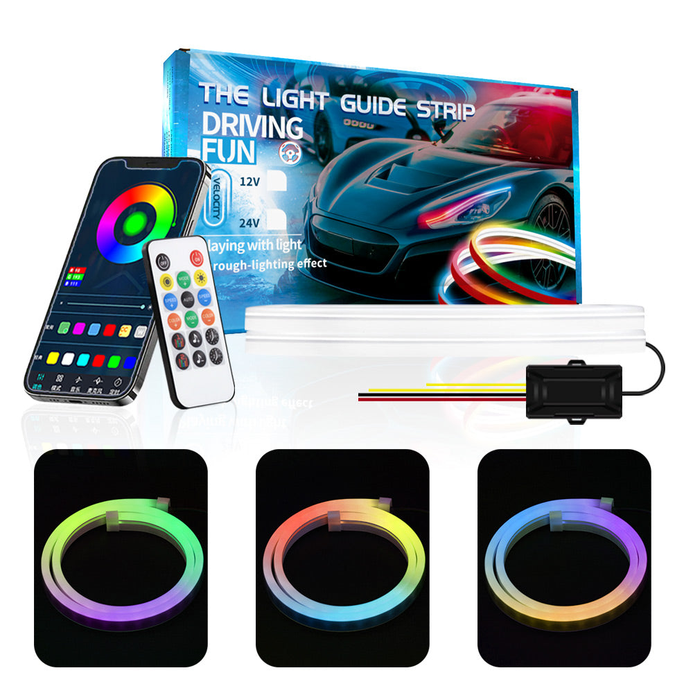 DR60 Car Driving Lights Bar Starter Scan Daytime LED Strip Lights APP Control 24V RF 1-to-2 Car Colorful Turn Signal