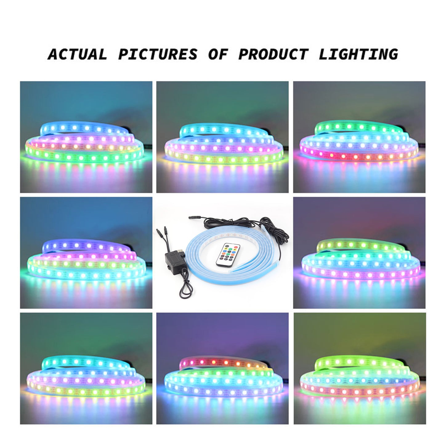 E15U 1.5m USB Cable Modified Ambient Light Car Door Outside LED Strip Lights Colorful Voice / RC Control Breathing Running Light