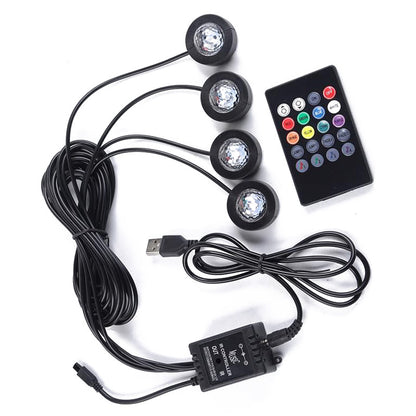 DX4U 4-LEDs USB Port Car Footwell Light Strip Sound-activated 8 Colors Atmosphere Light