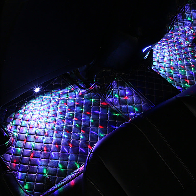 DX4U 4-LEDs USB Port Car Footwell Light Strip Sound-activated 8 Colors Atmosphere Light