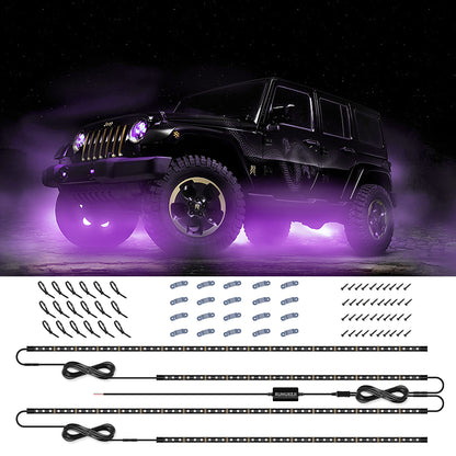 DP69 4Pcs Car Underglow Lights RGB Multi Color DIY Sound Active Music Mode Underbody Light Strips for Car SUV Trucks