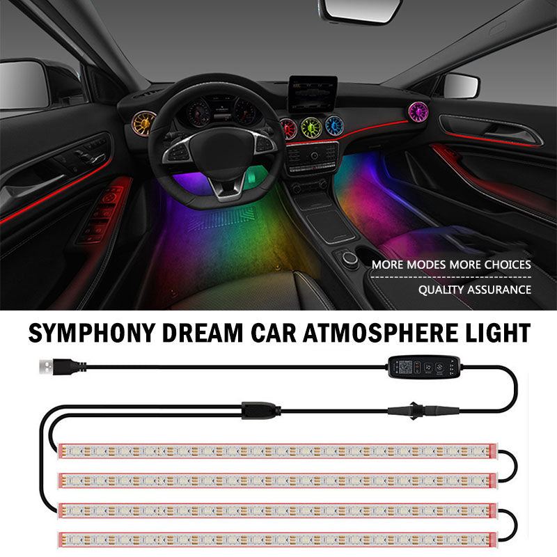 N2U-72 4Pcs Car 72LED Underglow Light Multi-color Bluetooth APP Control USB Car Decorative Lamp Underbody LED Strip Lights