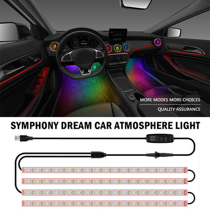 N2U-72 4Pcs Car 72LED Underglow Light Multi-color Bluetooth APP Control USB Car Decorative Lamp Underbody LED Strip Lights