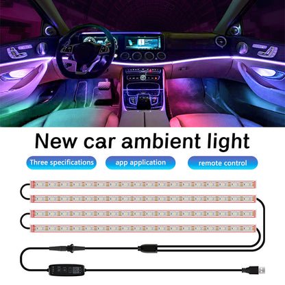 N2U-72 4Pcs Car 72LED Underglow Light Multi-color Bluetooth APP Control USB Car Decorative Lamp Underbody LED Strip Lights