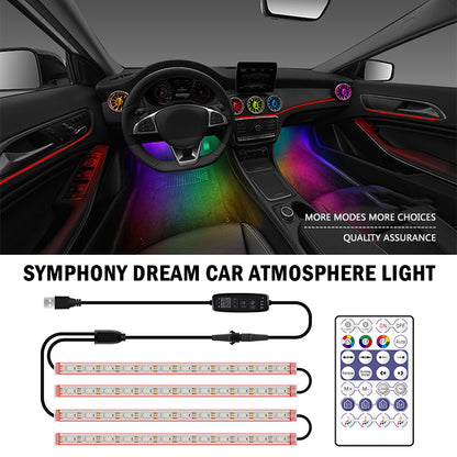 N2U-48 4Pcs Car Underglow 36LED Strip Lights USB Music Atmosphere Neon Accent Lights Car Decorative Lamp