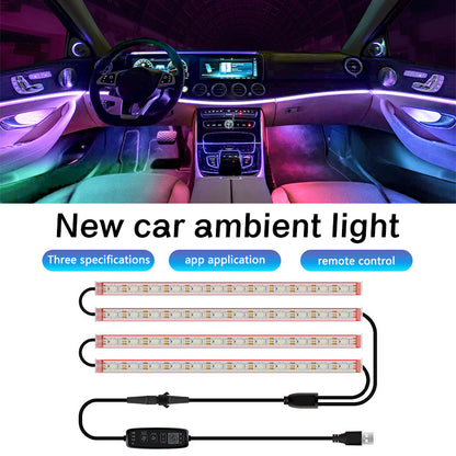 N2U-48 4Pcs Car Underglow 36LED Strip Lights USB Music Atmosphere Neon Accent Lights Car Decorative Lamp