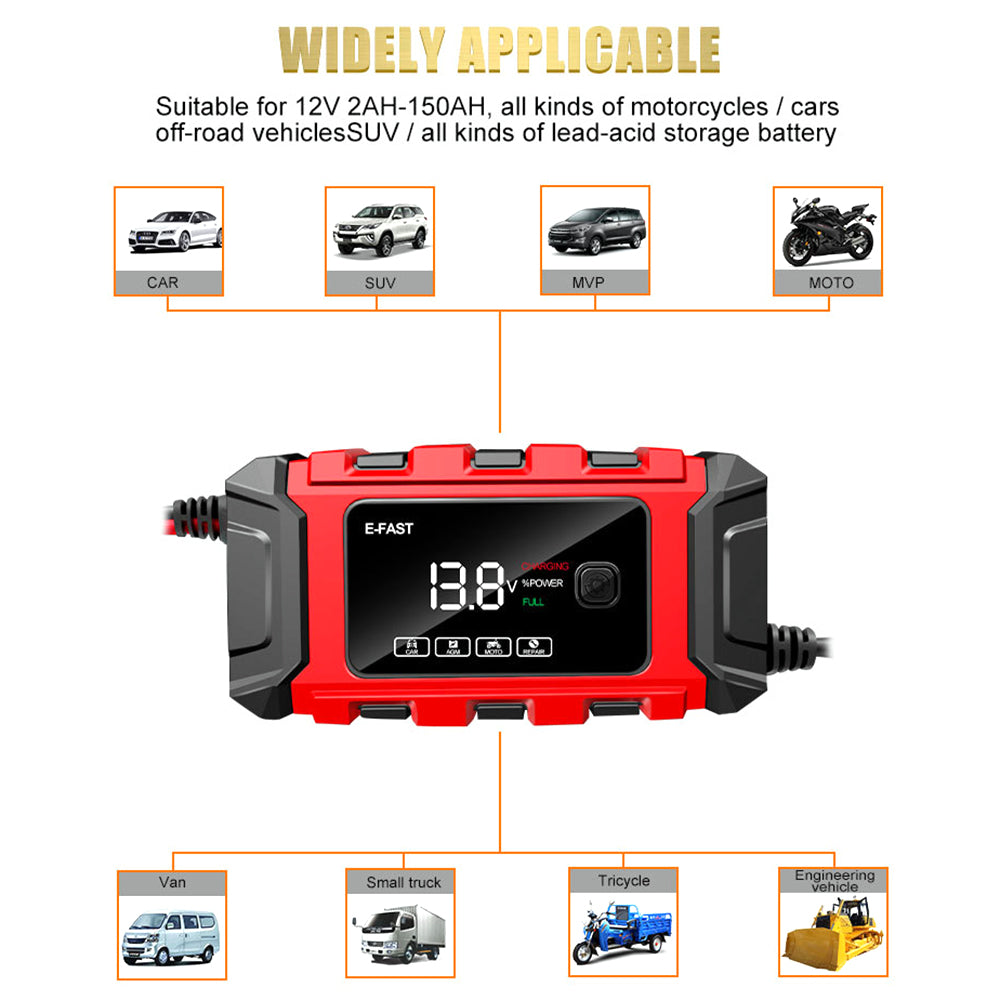 E-FAST TK-360 12V / 6A Car Full Automatic Battery Charger Maintainer Trickle Charger Battery Desulfator