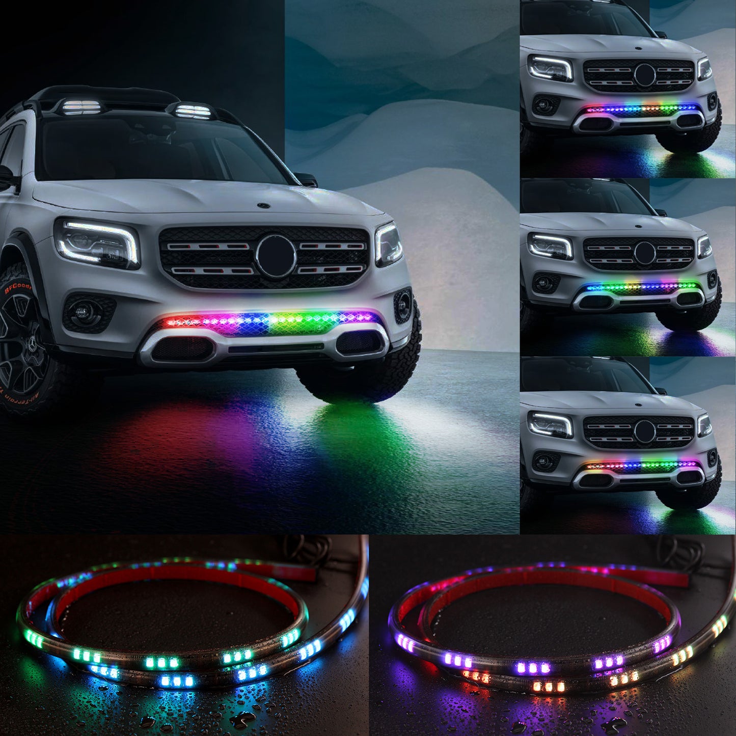 AR08 80cm Car Front Bumper Grille Bluetooth RGB Decorative Lamp 5050 LED DRL Light Strip with Remote Control