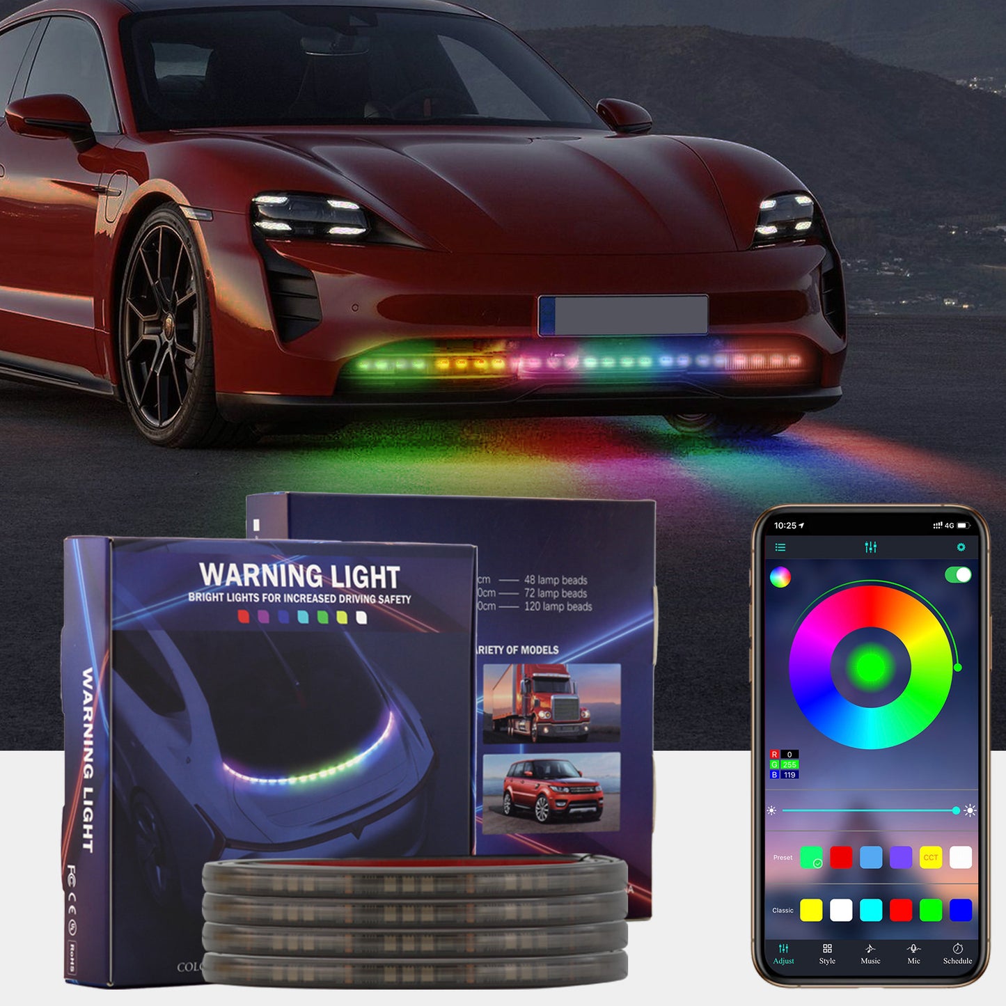 AR08 80cm Car Front Bumper Grille Bluetooth RGB Decorative Lamp 5050 LED DRL Light Strip with Remote Control