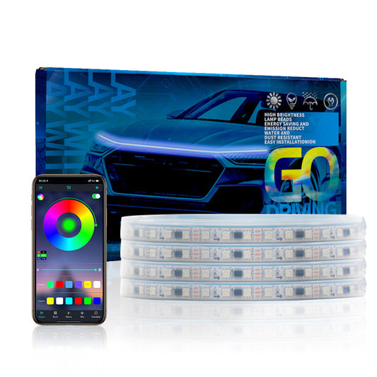 G18 1.8m 12V Flexible Car Hood Glow Headlight Strip Multicolor Waterproof Car Warning Lights with Remote Control