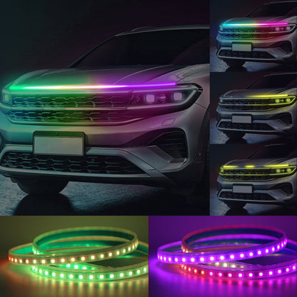 G18 1.8m 12V Flexible Car Hood Glow Headlight Strip Multicolor Waterproof Car Warning Lights with Remote Control