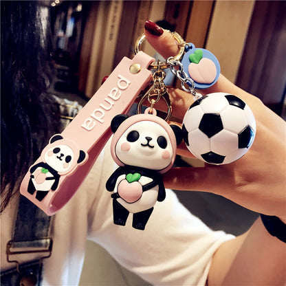 Cute Panda Soccer Pendant Car Key Keychain Bag Pendant Hanging Ornament