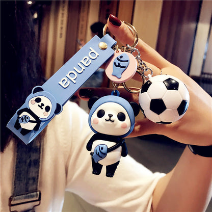 Cute Panda Soccer Pendant Car Key Keychain Bag Pendant Hanging Ornament