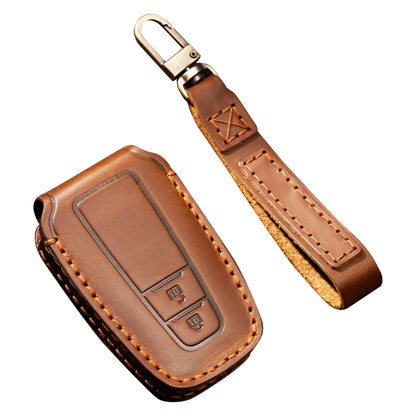 HALLMO Car Remote Key Cover for C005 18, Toyota 2-Keys Crazy Horse Cowhide Leather Protective Case