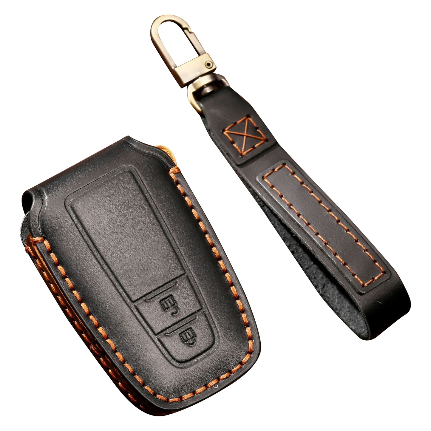 HALLMO Car Remote Key Cover for C005 18, Toyota 2-Keys Crazy Horse Cowhide Leather Protective Case