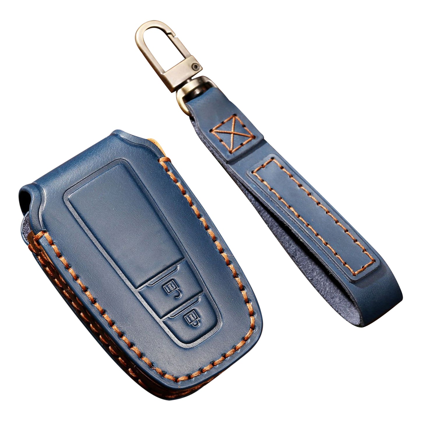 HALLMO Car Remote Key Cover for C005 18, Toyota 2-Keys Crazy Horse Cowhide Leather Protective Case