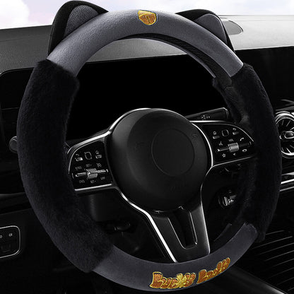 38cm Plush Steering Wheel Cover Cute Cat Non-Slip Car Steering Wheel Protector for Winter Warm