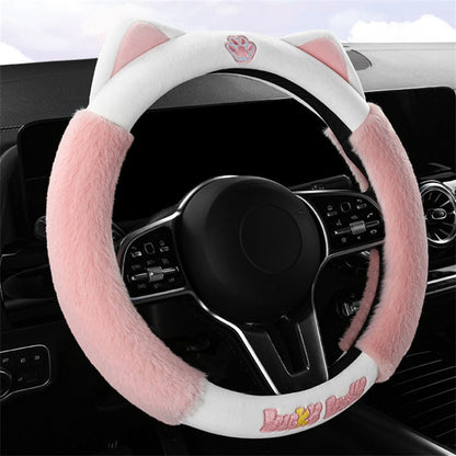 38cm Plush Steering Wheel Cover Cute Cat Non-Slip Car Steering Wheel Protector for Winter Warm