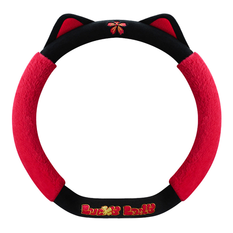 38cm Plush Steering Wheel Cover Cute Cat Non-Slip Car Steering Wheel Protector for Winter Warm