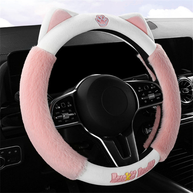 38cm Plush Steering Wheel Cover Cute Cat Non-Slip Car Steering Wheel Protector for Winter Warm