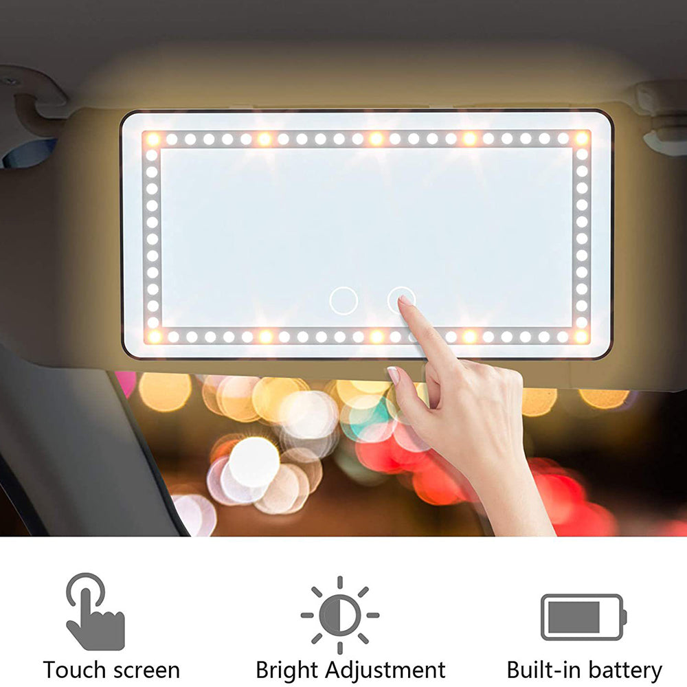 Car Sun Visor Mirror USB Rechargeable Cosmetic Makeup Mirror Touch Screen with 3 Light Modes