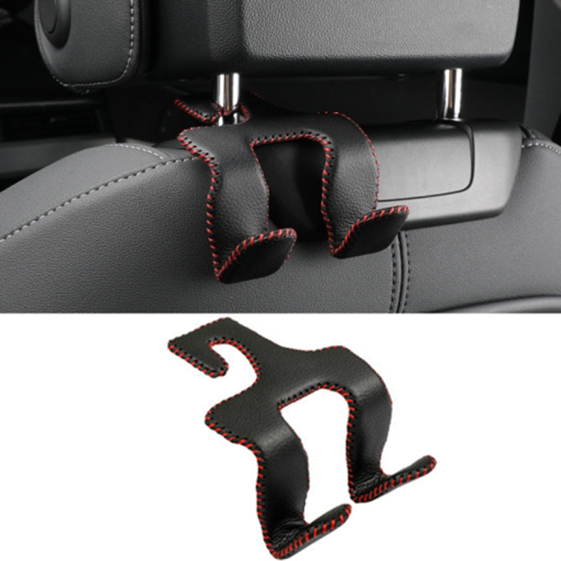 Dual Hook Design Car Seat Back Hanging Hook Stainless Steel + PU Leather Car Seat Headrest Hook Phone Holder