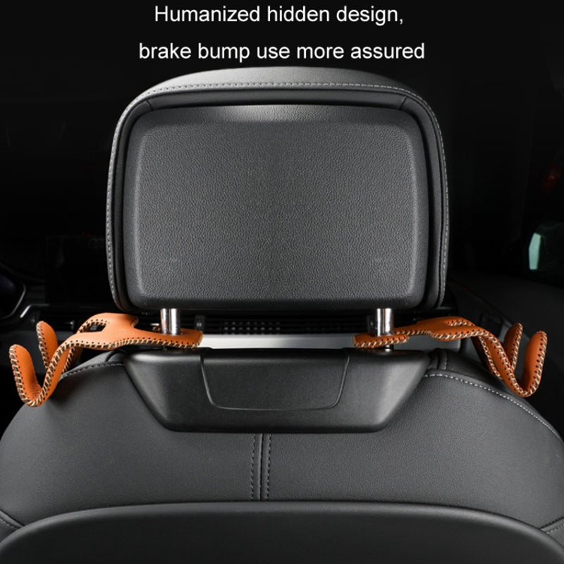 Dual Hook Design Car Seat Back Hanging Hook Stainless Steel + PU Leather Car Seat Headrest Hook Phone Holder