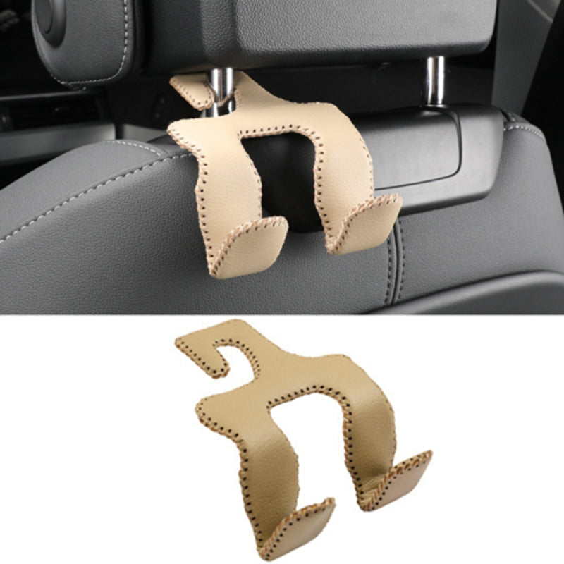 Dual Hook Design Car Seat Back Hanging Hook Stainless Steel + PU Leather Car Seat Headrest Hook Phone Holder