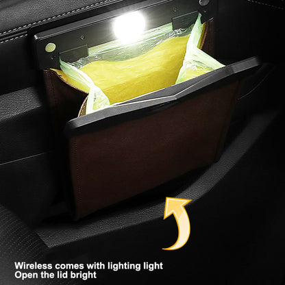 PU Leather+PC Car Trash Bag LED Light Magnetic Closure Garbage Bag Vehicle Rubbish Container Garbage Can