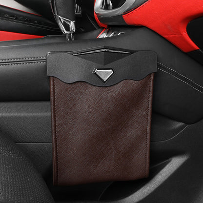 PU Leather+PC Car Trash Bag LED Light Magnetic Closure Garbage Bag Vehicle Rubbish Container Garbage Can