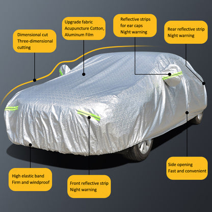 Car Cover Waterproof All Weather Rain Sun UV Protection Aluminum Foil Cover with Reflective Strips / Storage Bag