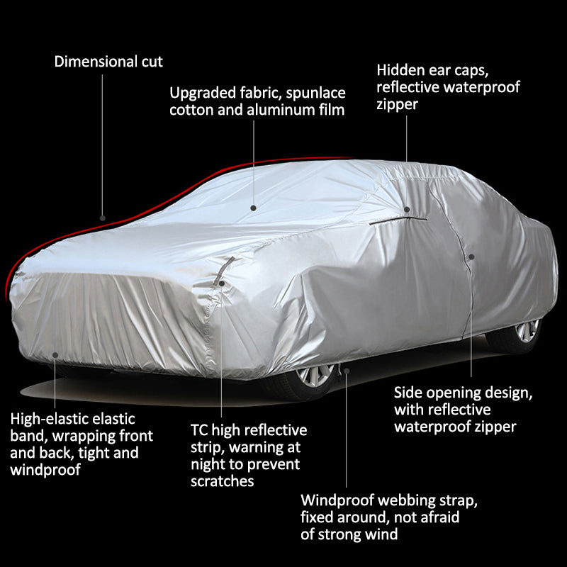 Full Car Cover Outdoor Waterproof All Weather Aluminum Foil Car Cover with Storage Bag