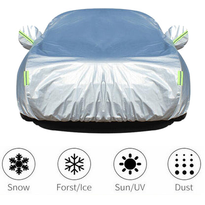 004 Outdoor Car Cover Sun Protection Snowproof Aluminum Foil Car Tarp with Reflective Strips / Storage Bag