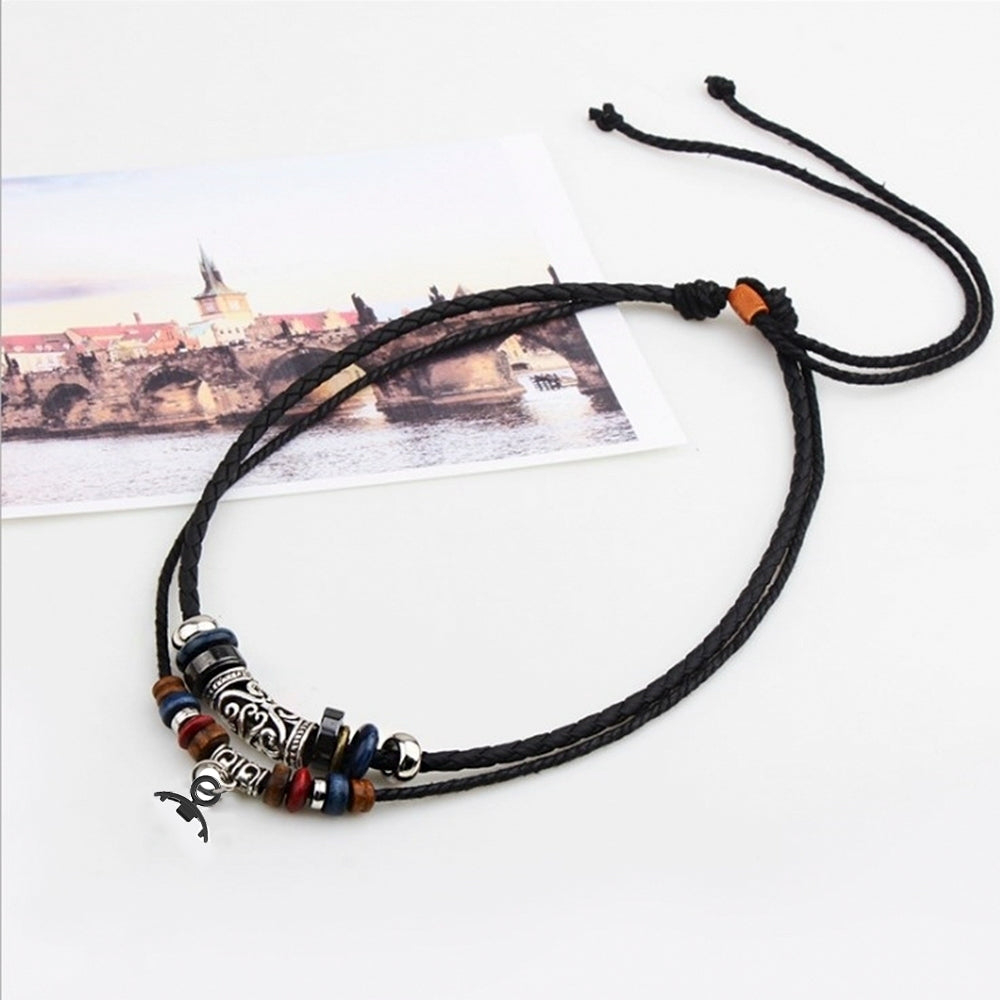 Retro Neck Strap for Xiaomi Smart Band 8 , Dual Layer Beads Decor Braided Leather Watch Necklace Lanyard