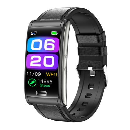 E600 1.47&quot; HD Smart Watch ECG+PPG Blood Oxygen Heart Rate Blood Pressure Monitoring Waterproof Sports Bracelet with Leather Strap