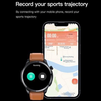 T52 IP67 Waterproof Dual Mode Intelligent Bluetooth Calling 1.39-inch Touch Screen Smart Watch, Leather Strap