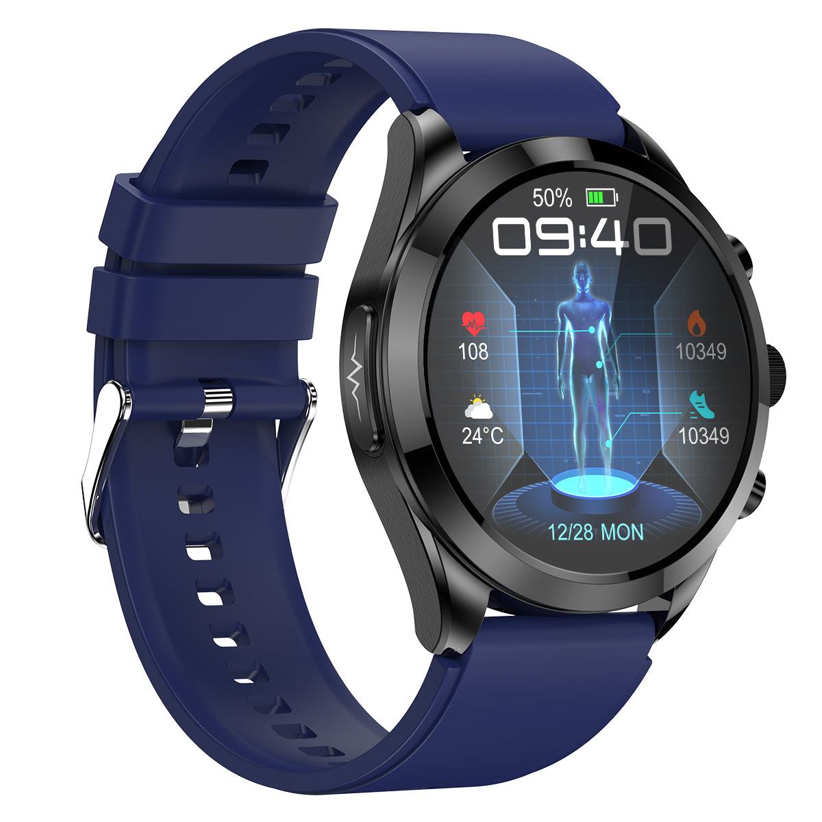 ET440 Smart Watch ECG HRV Body Temperature Monitor Bluetooth Call Voice Assistant Fitness Bracelet, Silicone Strap