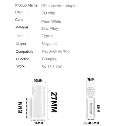 Type-C To Magnetic 2 Charging Adapter Charging Magnet Plug Converter 18.5V-20V for MacBook Air / Pro