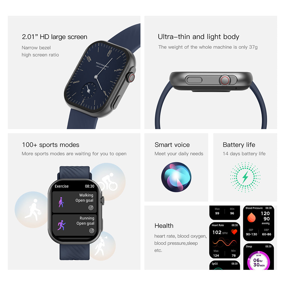 ZL80 2.0-inch Bluetooth Calling Smart Watch Multi Sports Modes Heart Rate Blood Pressure Monitoring Smart Bracelet