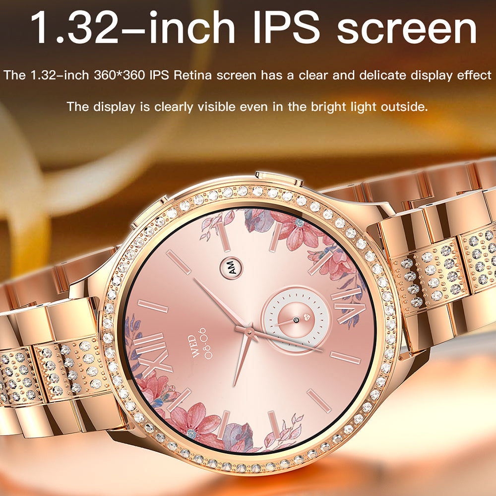 AK53 Steel Strap Women Menstrual Period Record Smart Watch Bluetooth Health Monitoring Sports Smart Bracelet