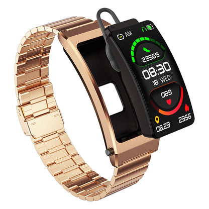 K13S 1.14 inch 2-in-1 Headset Smart Watch Life Waterproof Bluetooth Calling Sports Bracelet with Steel Strap