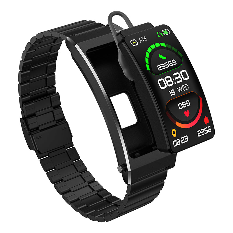 K13S 1.14 inch 2-in-1 Headset Smart Watch Life Waterproof Bluetooth Calling Sports Bracelet with Steel Strap