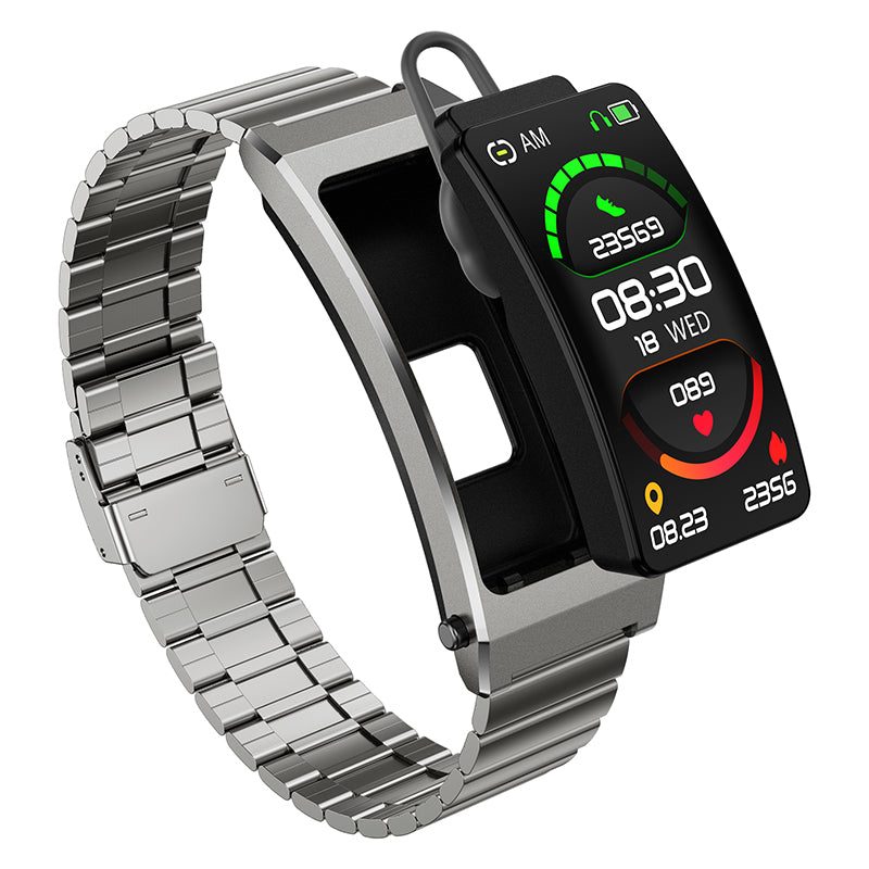 K13S 1.14 inch 2-in-1 Headset Smart Watch Life Waterproof Bluetooth Calling Sports Bracelet with Steel Strap